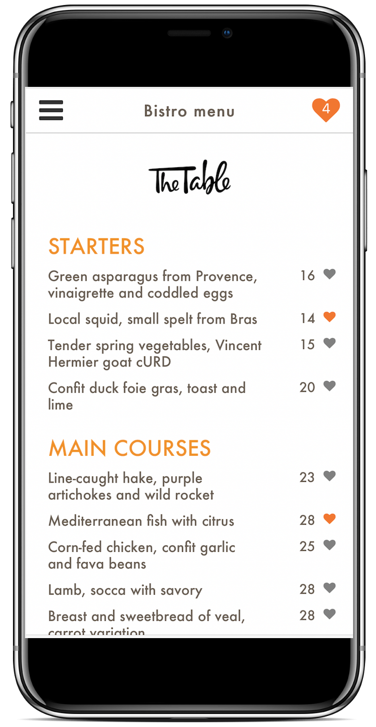 QR codes menu - menu display - Select dishes
